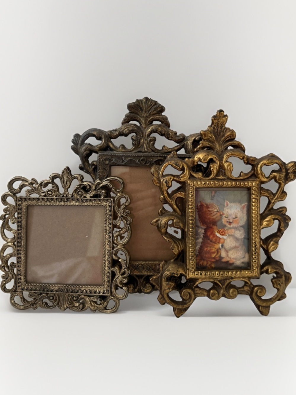 3 VINTAGE ORNATE Metal Photo Frame FITS 3.25X3.25 3.5x5 2.5x3.5 HEAVY